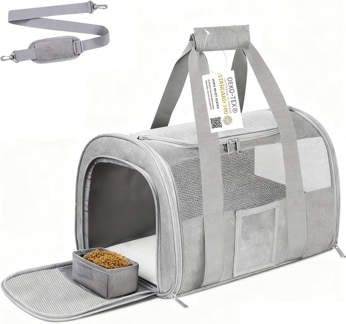 Cat Carrier Pet Dog Carrier Airline Approved for Puppy Cat Carrier Under 15 lbs, Collapsible Soft Sided Airline Approved Cat Carriers, Grey