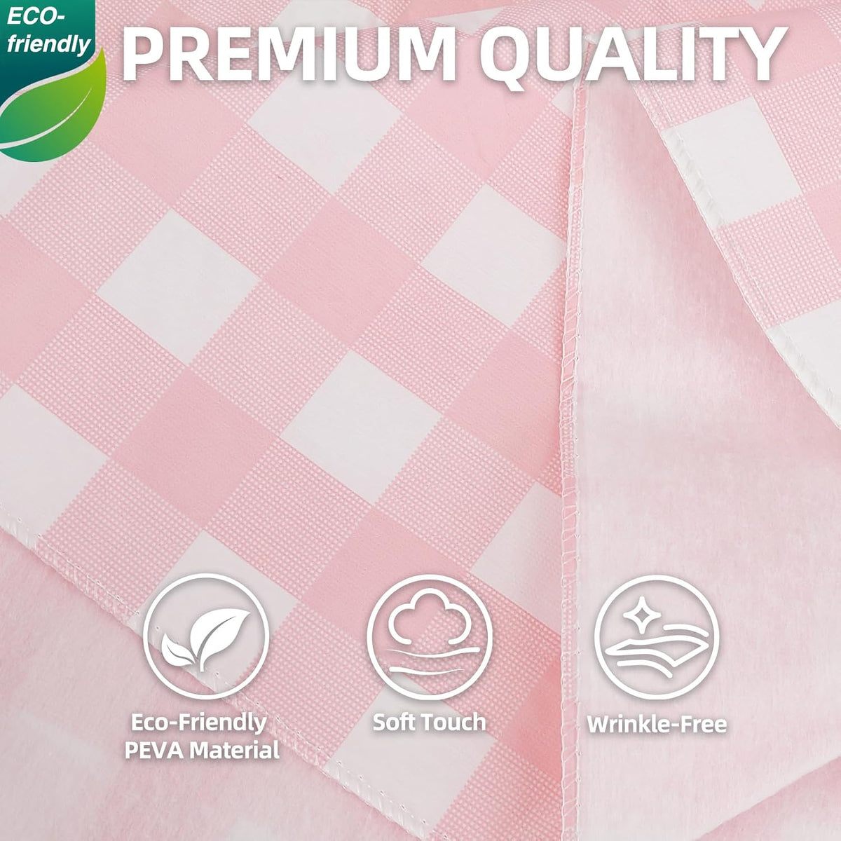 Gingham Vinyl Tablecloth with Flannel Backing for Rectangle Tables Outdoor, 60x84 Inch PEVA Waterproof Plastic Oilcloth, Wipeable Reusable Checkered Cover for Camping,Patio,Picnic,Kitchen, Pink Plaid