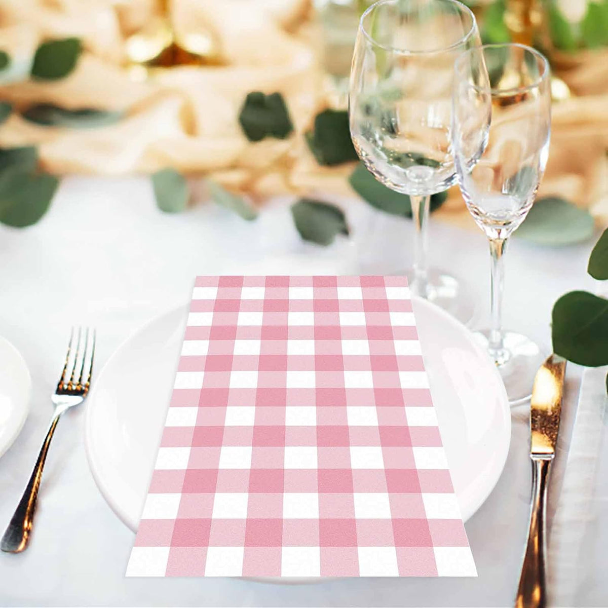 100 Pcs Light Pink Gingham Dinner Napkins 3-Ply Pink and White Buffalo Plaid Napkins Disposable Guest Hand Towels for Bathroom Wedding Birthday Checkered Paper Napkin