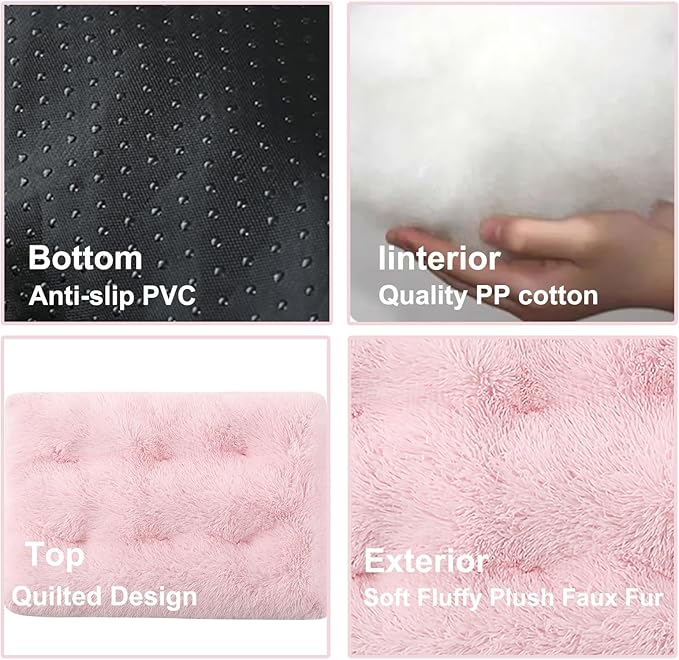 Dog Crate Mat, Dog Bed for Large Dogs, Comfy Fluffy Kennel Pad Anti-Slip for Dog beds & Furniture, Quilted Dog Bed for Pets for Medium/Small Dogs Cats (Color : Pink, Size : 16.9x11)