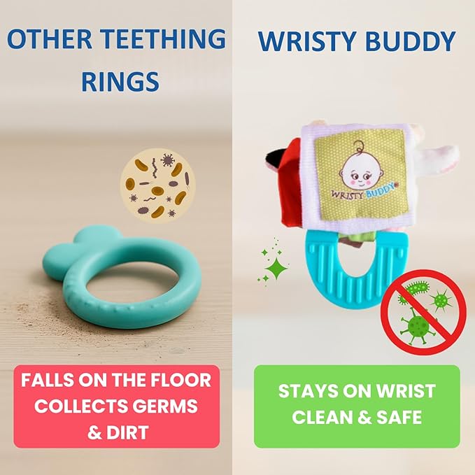 Wristy Buddy Teething Ring for Babies 0-6 8 10 12 Months | Cute Soft Crab Teething Toys & Gloves | Baby Teething Relief Toy Pack | Infant Chew Toys for 3-6 Months, 1 2 3 Years