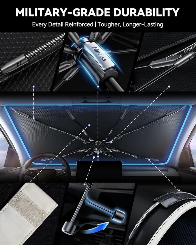 Nmoiss Windshield Sun Shade Umbrella for Civic - [Vinyl Coating Heat Shield] Protect Car from Sun Rays & Heat Damage Keep Cool and Protect Interior, Spring Structure Edge
