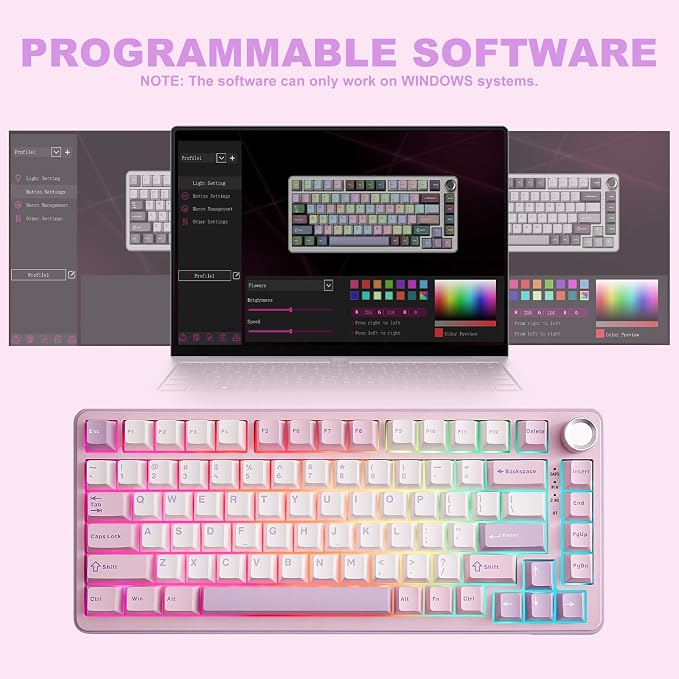YUNZII B75 PRO 75% Wireless Mechanical Keyboard (Purple, Cocoa Cream V2) | Hot Swap Keyboard with Knob, Gasket Mount, Creamy Pre-lubed Switch for Smooth Typing, BT/USB-C/2.4G, for Gaming