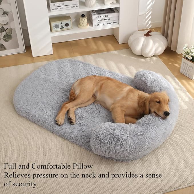 Calming Dog Bed - Fluffy Plush Mat with Removable Washable Cover | Furniture Protector for Large Dogs & Cats(Dark Grey,21.65X15.75X4.33in)