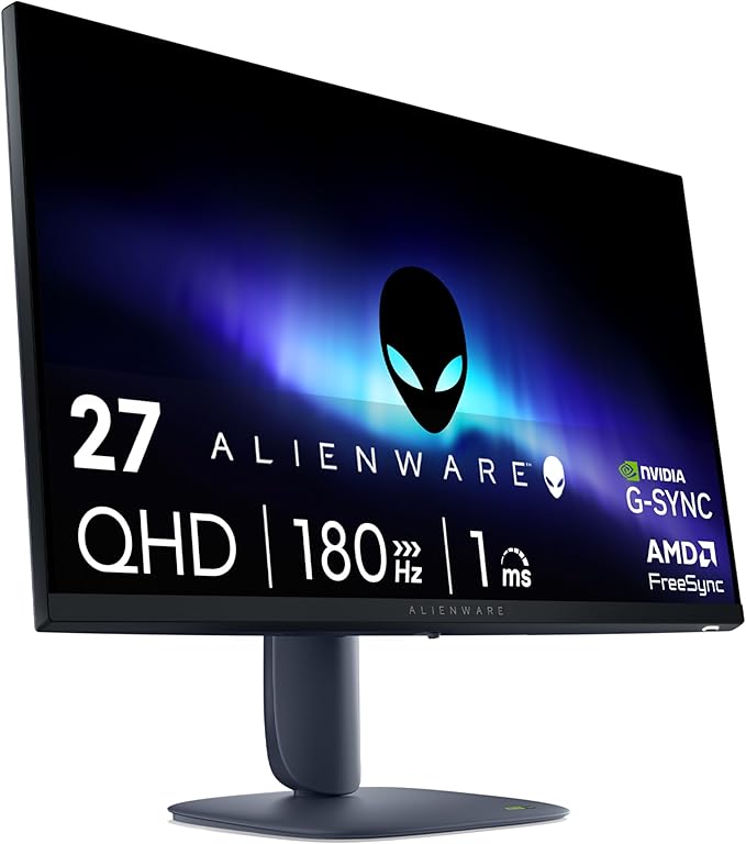 Alienware 27 Gaming Monitor AW2725DM, WQHD Fast IPS, 180Hz, G-SYNC, VESA | FreeSync, 95% DCI-P3, 1.07 Billion Colors, 400 cd/m2 Brightness, 3H Anti-Glare, HDMI 2.1, DisplayPort 1.4, USB, Adjustment