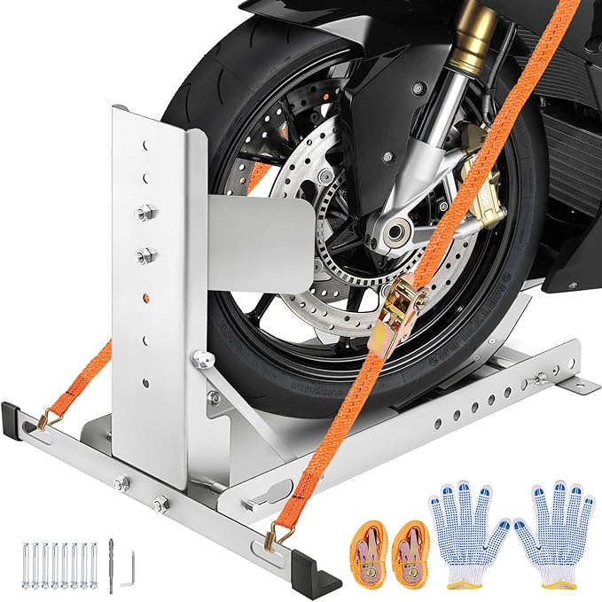 CIRONBOW Stainless Steel Motorcycle Wheel Chock Stand, Antirust Heavy Duty 3000lbs Load Capacity Universal Front Tire Stand Chocks for Motorcycle, Dirt Bikes/Trailer Wheel Silver