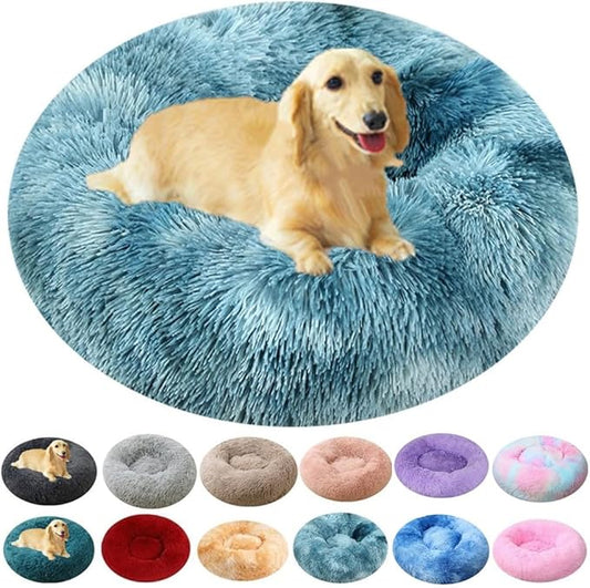 Calming Large Dog Bed & Cat Bed, 43 Inch Anti-Anxiety Donut Dog Cuddler Cat Bed, Warming Cozy Soft Dog Round Bed, Fluffy Faux Fur Machine Washable Pet Cushion for Medium Dogs & Cats