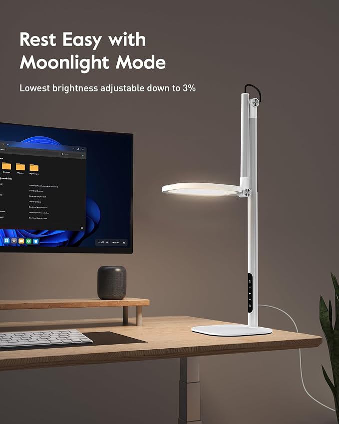 LitONES Tall LED Desk Lamps with Base, Edge-Lit Eye-Care, 50 Light Modes | 40" Height, Dimmable & Flexible, CRI>97.8, Memory and Timer Func, Stable Mental Base for Home Office, Video Calls & Drafting