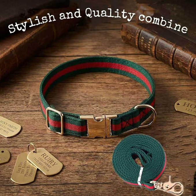 Premium Dog Collar, Cute Dog Collars Luxury Style, Durable Pet Collars and Dog Leash with Metal Buckle Safety for Big Dogs