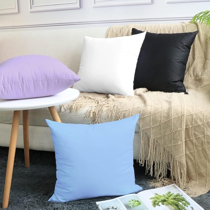 4-Pack 100% Cotton Comfortable Solid Decorative Throw Pillow Case,Thmyo Square Cushion Cover Pillowcase Sublimation Blank Pillow Covers DIY Throw Pillowcase for Sofa(20x20 inch/ 50x50cm,Light Purple)