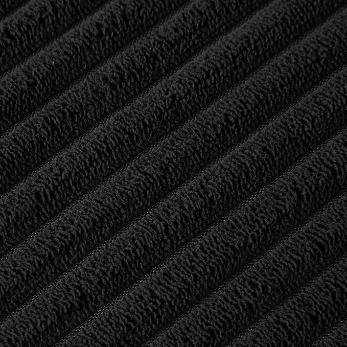 Fancy Homi Pack of 2 Black Boho Decorative Throw Pillow Covers with Pom-poms 26x26 Inch, Soft Corduroy Solid Square Cushion Cases for Couch Sofa Bedroom Living Room (26x26 Inch/66x66 Inch, Black)