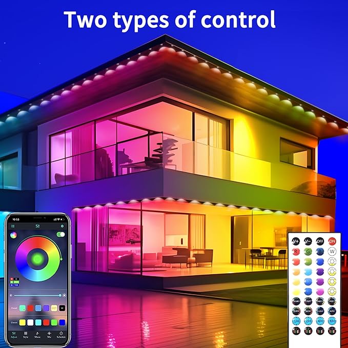 Permanent Outdoor Lights 500ft Smart Outside RGB LED Christmas Light, App Control Remote IP67 Waterproof Eternity Eaves Lighting for Halloween，House，Patio Decor ，Garden Decor, Decorations
