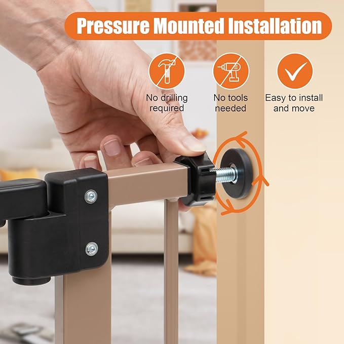 keny 29"-42.5" Baby Gate for Stairs, Auto Close Safety Dog Gate, Pressure Mounted Easy Walk Through Pet Gate for Doorways, Durable Stair Gate, 30" Tall, Brown