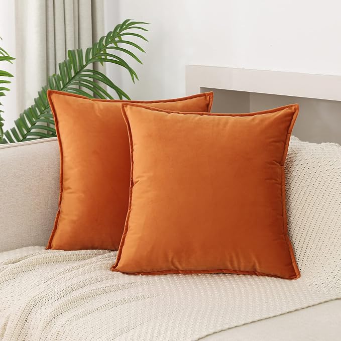 Velvet Orange Throw Pillow Covers 20”x20”Pack of 2 Soft Decorative | Square Cushion Covers for Couch Sofa Bed Livingroom Car Home Decor,50x50Cm