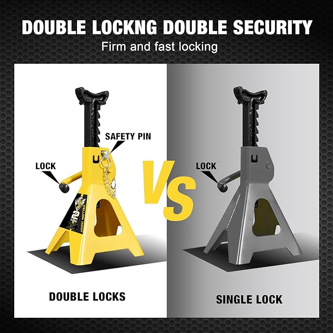 YELLOW JACKET Jack Stands 2 Ton with Double Locking for Lifting Car SUVS, 4400 lb Capacity, Heavy Duty Steel, 1 Pair, Yellow