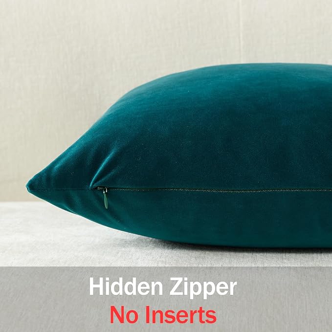 Throw Pillow Covers 16x16 Teal: Pack of 2 Cozy Soft Velvet Square Modern Luxury Decorative Throw Pillow Cases for Sofa Couch Living Room Bed Home Decor
