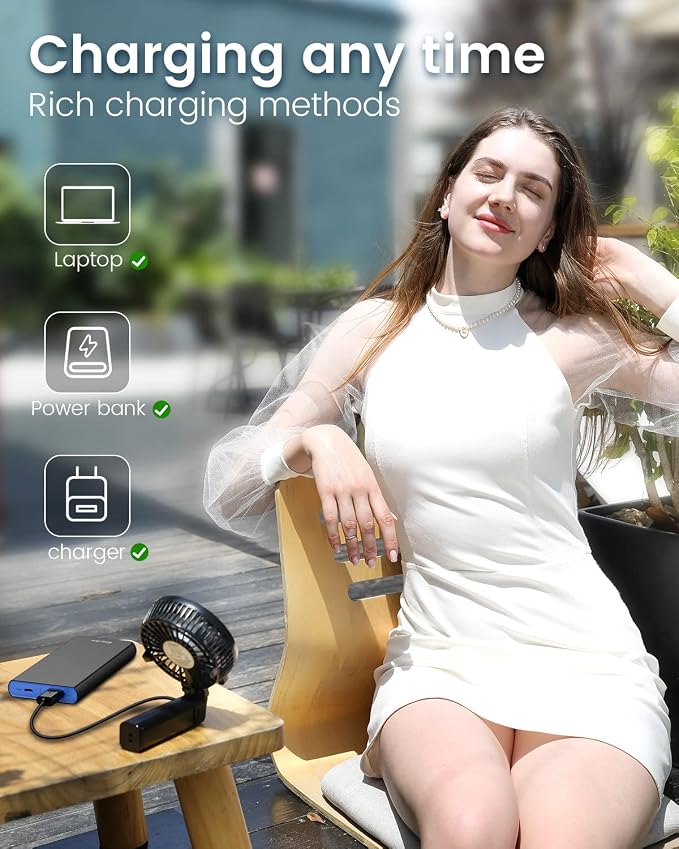 EasyAcc Handheld Fan Portable Rechargeable, Ultra Quiet &180° Foldable & Up 10 Hours & 3 Speeds Powered Personal Battery Foldable Adjustable Fan Home Travel Outdoor Office Black