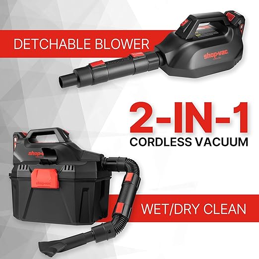 Shop-Vac 20V Cordless Wet/Dry Vacuum, 3-in-1 Portable Shop Vacuum Cleaner, Detachable Blower, Battery and Charger Included, Ideal for Jobsite, Garage, Car & Workshop