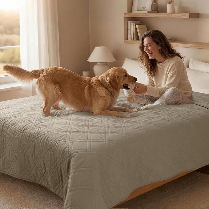 100% Waterproof Dog Couch Protector, Triple-Layer Waterproof Dog Bed Cover Pet Blanket Reversible 2-Tone Sofa Shield, Non-Slip Furniture Guard for Pets(42×50 Inch, Khaki+Khaki)