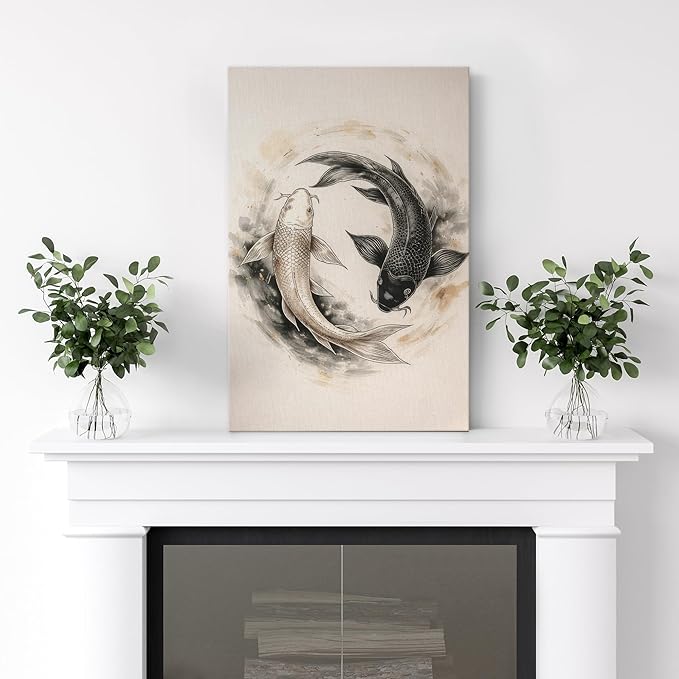 wall26 Canvas Print Wall Art Yin Yang Koi Fish Circle Minimal Asian Inspired Photography Realism Rustic Colorful Multicolor for Living Room, Bedroom, Bathroom - 24"x36"