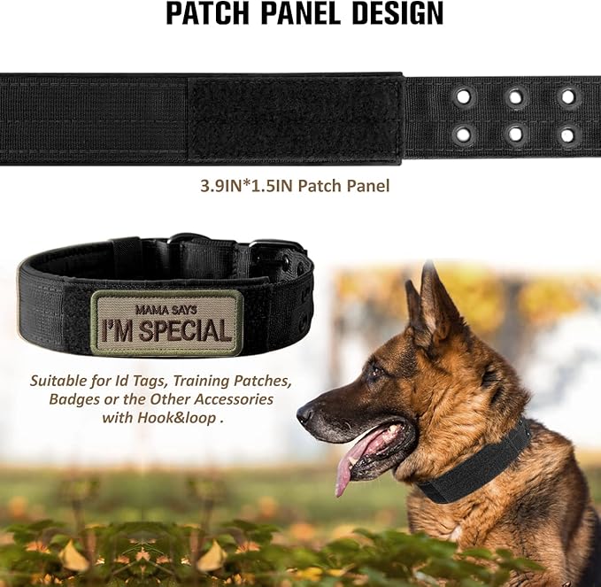 Tactical Dog Collar Military Adjustable Dog Collars Soft Nylon Training Collar with Patch Heavy Duty Metal Buckle Collars for Medium Large Dogs (Light Pink, L)