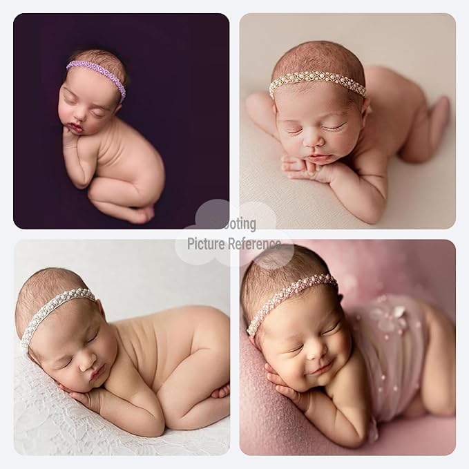 Zeroest Newborn Photography Props Baby Girl Photoshoots Pearl Headbands Infant Girl Photo Posing Beaded Headband Prop (Ivory, One Size)