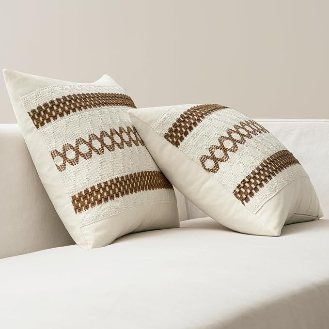 MIULEE Set of 2 Coco Brown Boho Decorative Pillow Covers 18x18 Inch | Farmhouse Couch Throw Pillows, Modern Spring Cotton Cushion Covers, Macrame Woven Home Decor for Bed Sofa Chair