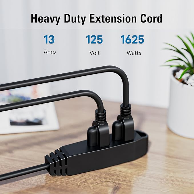 K KASONIC - 25-Feet 3 Outlet Extension Cord, UL Listed, 16/3 SJTW 3-Wire Grounded, 13 Amp 125 V 1625 Watts, Multi-Outlet Indoor/Outdoor Use, Black