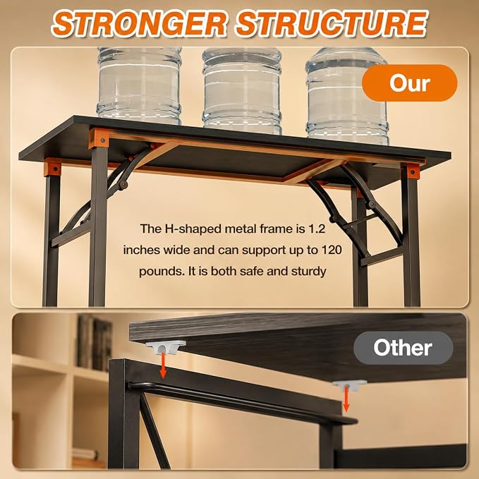 Folding Table Computer Desk - 43.3" No Assembly Folding Desk Design and Foldable Office Desk, Small Desk for Bedroom, Compact Storage Portable Use for Dorm and RV Small Space, Dark Oak