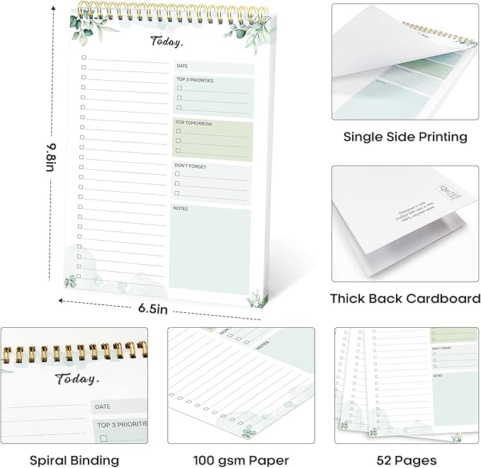 Taja To Do List Notepad, Undated Daily Planner for Work and Goal Setting | Nature, 52 Sheets, 9.8" x 6.5" , for Office, Home and school, Daily Task Planning, Notes and Everyday Organization