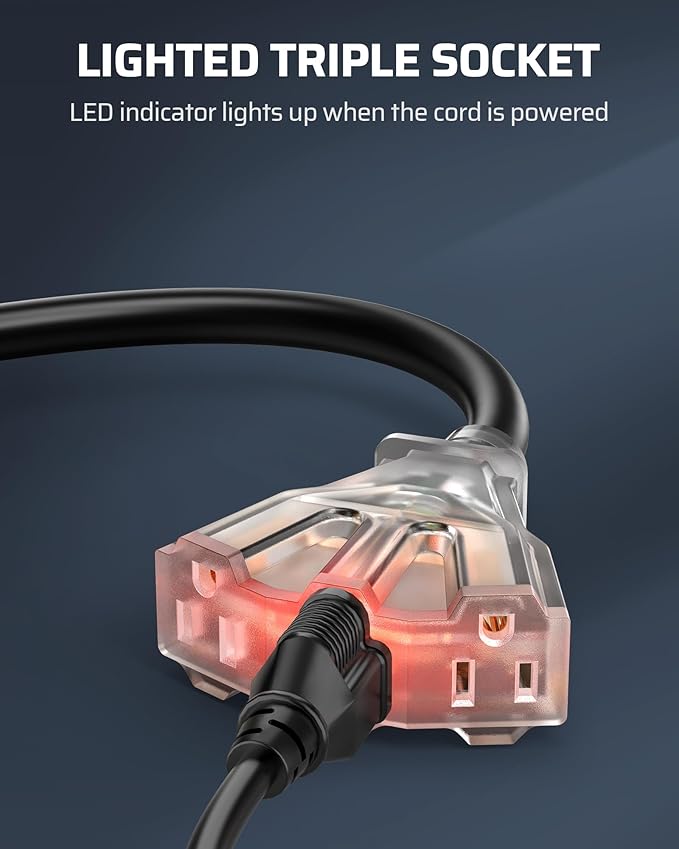 DEWENWILS 24 Inches 12/3 Gauge Indoor Tri-Tap Extension Cord Splitter, STW 15 Amp Contractor Grade Heavy Duty Power Cable with LED Lighted Plug, UL Listed, Pack of 3