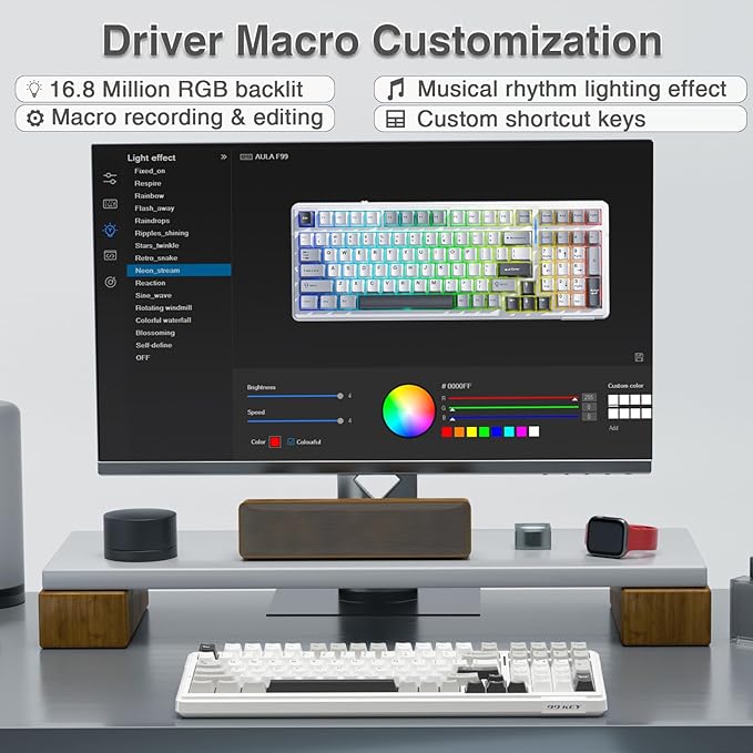AULA F99 Wireless Mechanical Keyboard,Tri-Mode BT5.0/2.4GHz/USB-C Hot Swappable Custom Keyboard,Pre-lubed Linear Switches,RGB Backlit Computer Gaming Keyboards for PC/Tablet/PS/Xbox