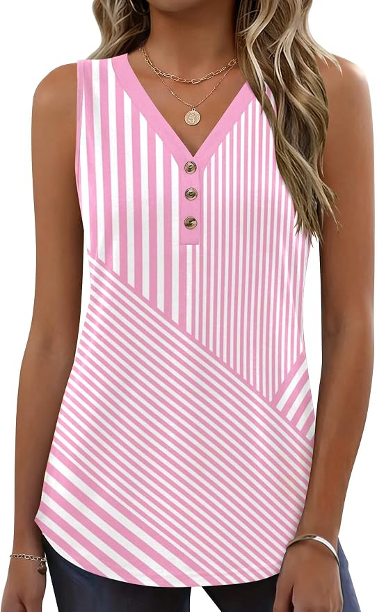Zeagoo Tank Tops for Women 2026 Summer Top Henley Shirts Dressy Casual Loose Fit V-Neck Button Down Sleeveless Tshirt Blouse