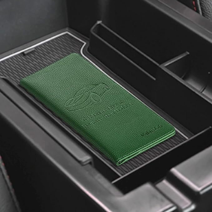 Valardoh Premium Car Registration and Insurance Card Holder, Car Document Holder for Cards, Driver License & other Essential Documents (Dark Green)