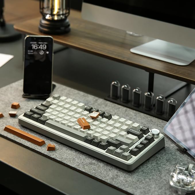 YUNZII B75 PRO 75% Wireless Mechanical Keyboard (Grey,Milk Switch) | Hot Swap Keyboard with Knob, Gasket Mount, Creamy Pre-lubed Switch for Smooth Typing, BT/USB-C/2.4G, for Gaming