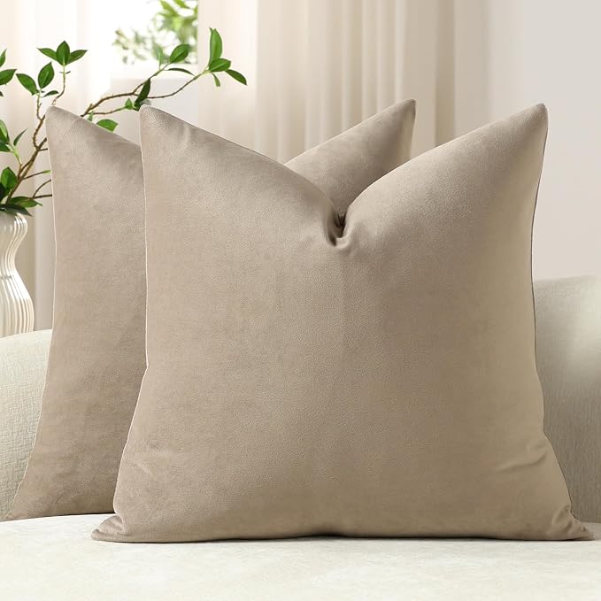 Throw Pillow Covers 18x18 Taupe: Pack of 2 Cozy Soft Velvet Square Modern Luxury Decorative Throw Pillow Cases for Sofa Couch Living Room Bed Home Decor