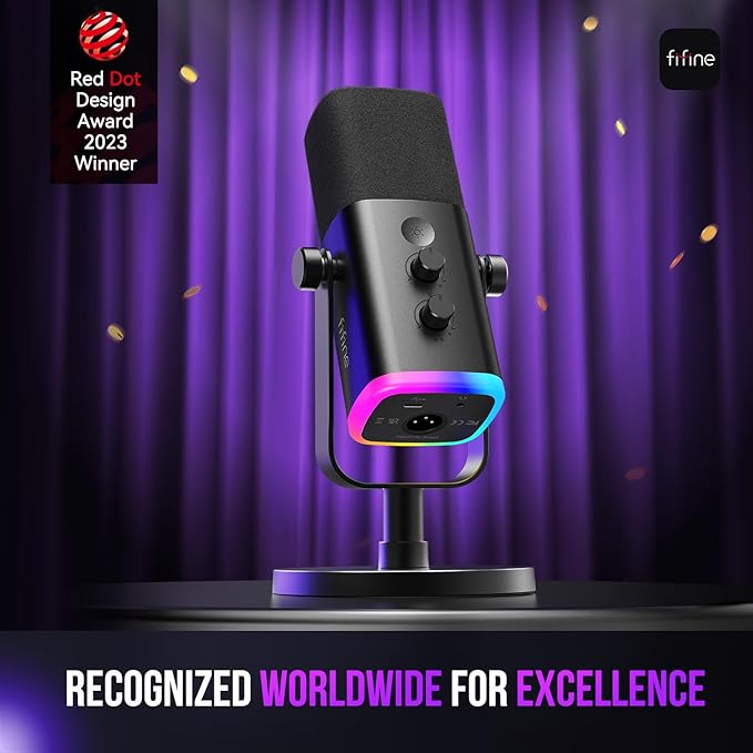FIFINE AmpliGame AM8 USB/XLR Dynamic Microphone for Gaming Streaming | Podcast Mic with RGB Light, Mute Button, Headphones Jack, Desktop Stand, for Vocal Recording Singing YouTube