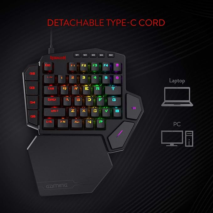 Redragon K585 Wired One-Handed RGB Gaming Keypad, Tactical 42-Key Layout | On Board 28 Combo Slots 4 Profiles Keyboard, USB Pass-Through Port, 16.8M Colors, Swap-Ready Socket, Detachable Wrist Rest