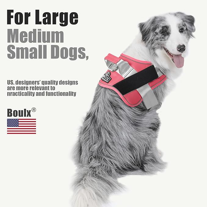 Bolux Dog Harness, No-Pull Reflective Dog Vest, Breathable Adjustable Pet Harness with Handle for Outdoor Walking - No More Pulling, Tugging or Choking (Red, L)