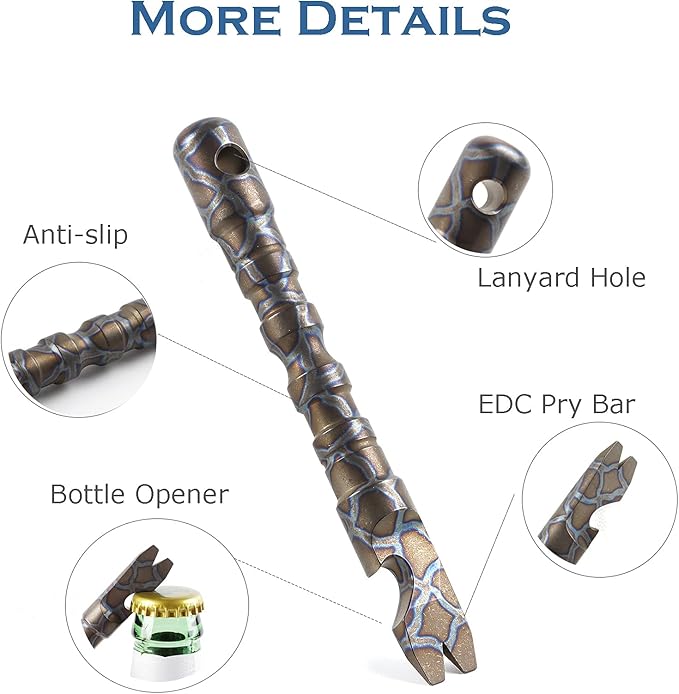 Titanium Alloy EDC Pry Bar with Bottle Opener Screwdriver Function Multi Tool (Multicolor)