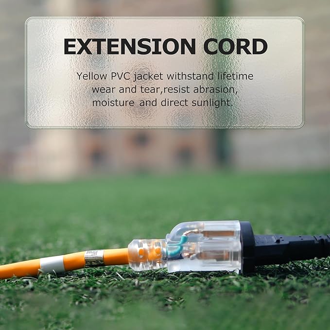 YOJOE Indoor Outdoor Extension Cord with Lighted End, 3 Prong 15A Weatherproof Power Cord, 12 Gauge Heavy Duty 3 ft Yellow Extension Cord for Garage, Garden and Home, 12/3 SJTW UL Listed