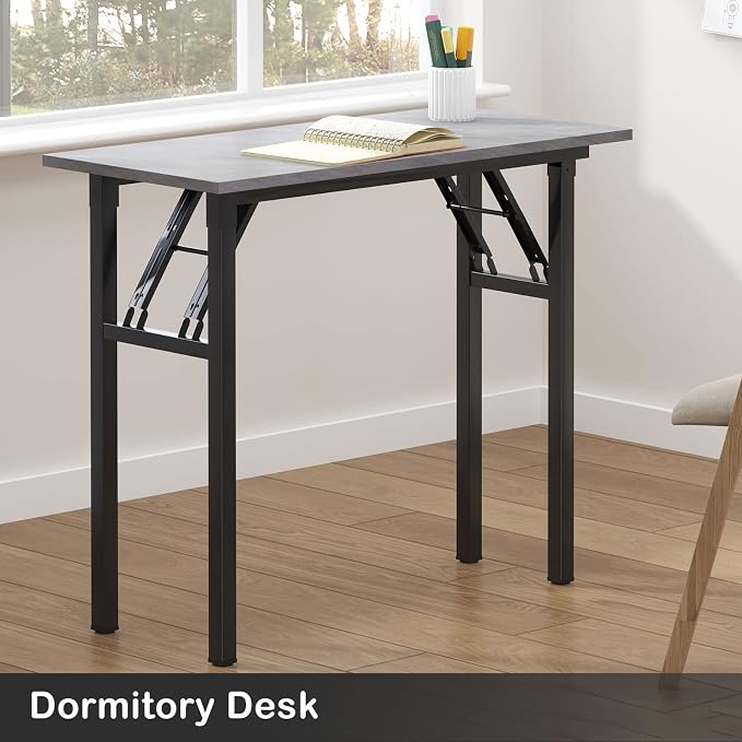 Need Small Computer Desk 31.5 Inch Folding Home Office Table Slate Ash | Black Frame Writing Gaming Work Table/Sturdy Foldable Study Table for Small Space/Dormitory, No Assembly Required