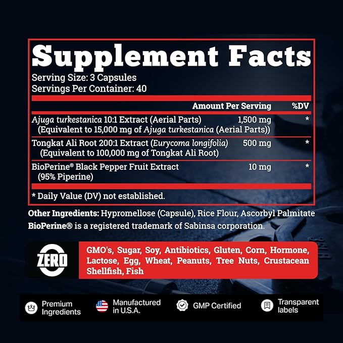 Old School Labs Turkesterone Supplement for Men 15,000mg [Max Potency] + BioPerine® for High Absorption - Tongkat Ali for Men - Increase Muscle Growth & Recovery, Drive & Stamina - USA Made - 120 Caps