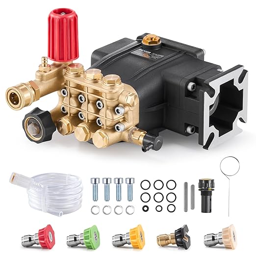 VEVOR Pressure Washer Pump, 3/4" Shaft Horizontal Triplex Plunger, 3300 PSI, 2.5GPM, Replacement Power Washer Pumps Kit with 5 Nozzles, Compatible with Simpson MorFlex 40224, 40225, 40226, Santoprene