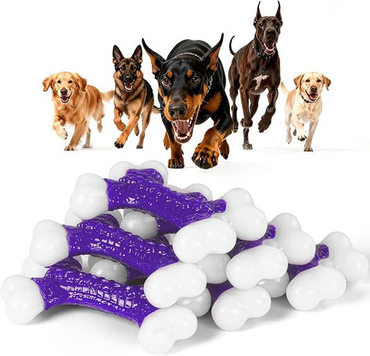 6-Pack Indestructible Dog Toys for Aggressive Chewers: Bacon Flavored Hard Nylon Bone Chew Toys, Tough Dog Chew Toys for Large Dogs, Dog Toys to Keep Them Busy for Medium Large Breed, Purple