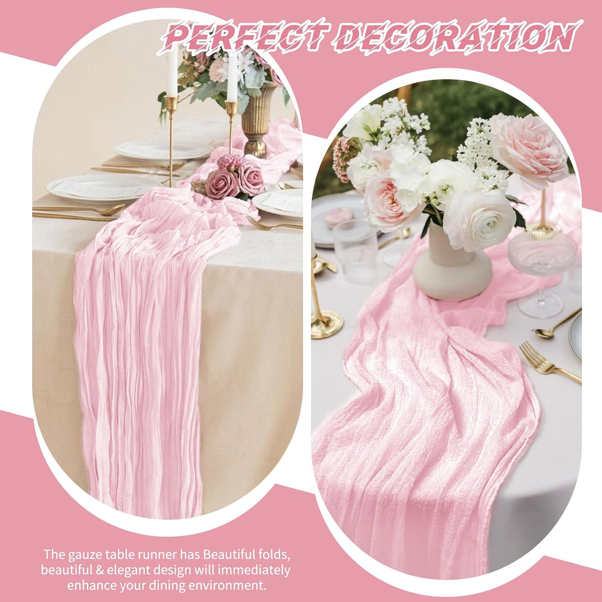 20 Pack Cheesecloth Table Runner - 17x108 Inch Light Pink Boho Gauze Cheese Cloth Table Runners for Baby Bridal Shower Decoration Wedding Party Summer Garden Farmhouse