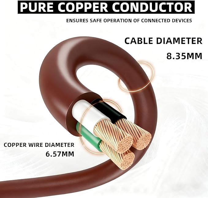 YOJOE Indoor Outdoor Extension Cord, 3 Prong 13A Weatherproof Power Cord, 16 Gauge Heavy Duty 30 ft Brown Extension Cord for Garage, Garden and Home, 16/3 SJTW UL Listed