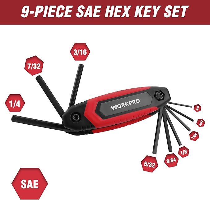 WORKPRO 25-Piece Folding Allen Wrench Set, SAE, Metric, Torx Hex Key Set Included, 3 Pack Portable Allen Key Set for Basic Home Repair and General Applications