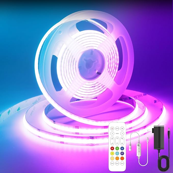 Bluetooth RGB COB Led Strip Lights,9.8ft Dimmable 12v Led Light Strip with Smart App and Remote Control, Color Changing Music Sync, for TV, Bedroom, Home Decor, Party