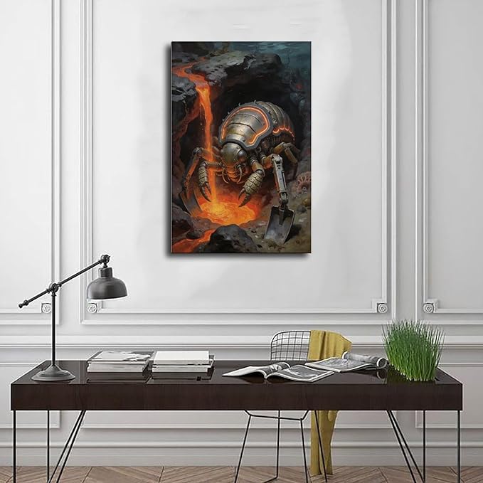 Framed Steampunk Mechanical Trilobite Wall Art - Volcanic Underwater Retro Poster for Garage Apartment Decor 08x12inch(20x30cm)